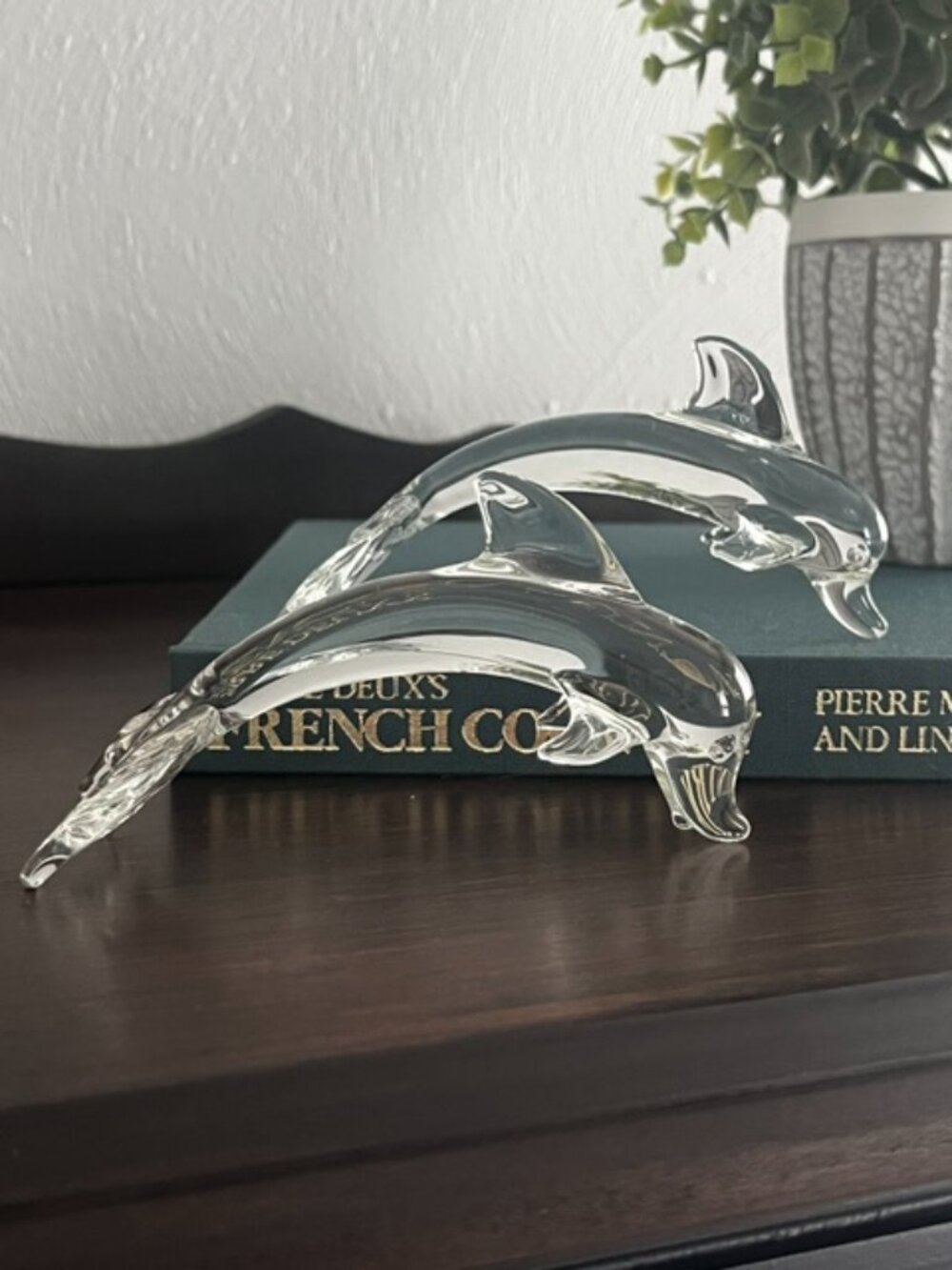 Dolphin Porpoise Figurines Clear Glass Coastal Beach Minimalist Modern